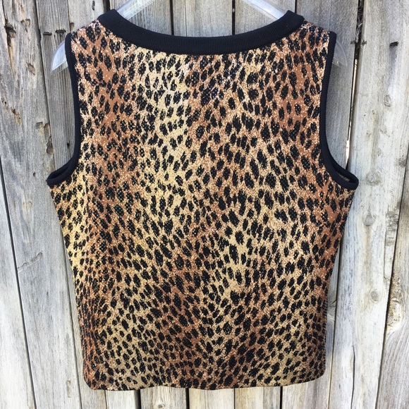 St. John Leopard Print Sleeveless Sweater Vest Santana Knit Brown Black L - Picture 5 of 8